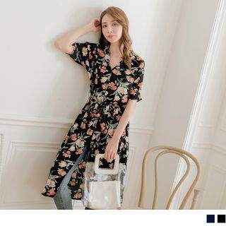 Tie-waist Floral Short-sleeve Shirtdress