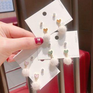 Set Of 2 Pairs: Stud Earring + Pom Pom Drop Earring