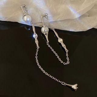 Faux Pearl Rhinestone Alloy Asymmetrical Dangle Earring 1 Pair - Silver - One Size