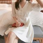 Faux Pearl Elbow-sleeve Mini A-line Dress