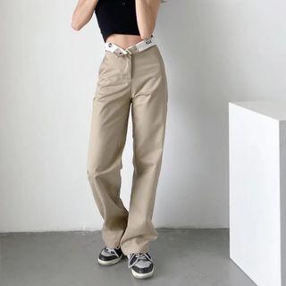 Mid Rise Straight Leg Plain Pants