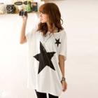 Star Print Elbow Sleeve T-shirt Dress