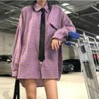 Plaid Long Shirt With Tie Purple - One Size