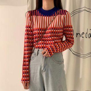 Long-sleeve Pattern Knit Top As Shown In Figure - One Size