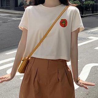 Printed Cropped T-shirt / Drawcord Wide-leg Pants