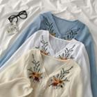 Long-sleeve Buttoned Floral Embroidered Top
