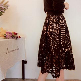 Laced A-line Midi Skirt