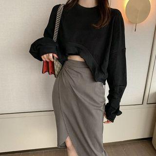 Irregular Crop Hoodie / Midi Asymmetric Pencil Skirt