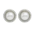 Faux-pearl Button Earrings (silver) One Size
