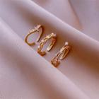 Set Of 3 : Rhinestone Faux Pearl Alloy Open Ring (assorted Designs) Set Of 3 - White Faux Pearl - Gold - One Size