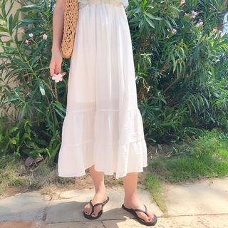 A-line Frill Trim Midi Skirt