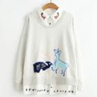 Mock Two Piece Long-sleeve Printed Sweater