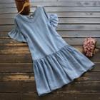 Short-sleeve V-neck Denim Dress Blue - One Size