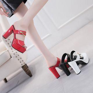 Block Heel Platform Slide Pumps