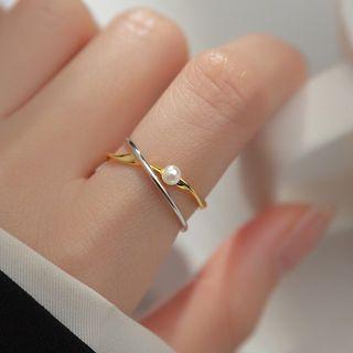 Faux Pearl Layered Ring 1 Pc - Gold & Silver - One Size