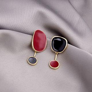 Sterling Silver Two-tone Stud Earring E3178 - 1 Pair - Red & Black - One Size