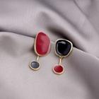 Sterling Silver Two-tone Stud Earring E3178 - 1 Pair - Red & Black - One Size