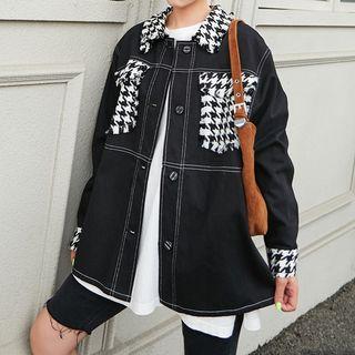 Houndstooth Paneled Denim Jacket