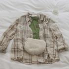 Patchwork Loose-fit Plaid Shirt Almond - One Size