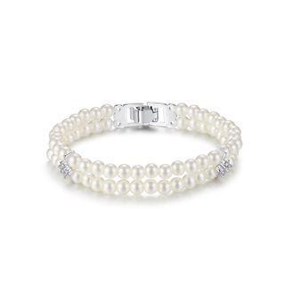Fashion And Elegant Geometric Imitation Pearl Round Bead Double-layer Bracelet Silver - One Size
