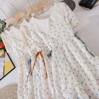 Peter Pan Collar Lace Short-sleeve Floral Dress
