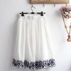 Embroidered Linen A-line Skirt