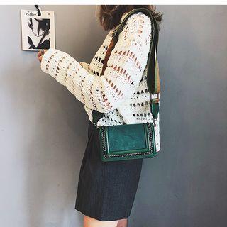 Faux Leather Chain Accent Crossbody Bag