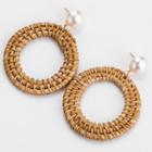 Woven Straw Faux Pearl Hoop Earring As Shown In Figure - One Size