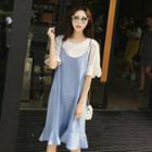 Set: Short-sleeve Chiffon Top + Spaghetti-strap Dress
