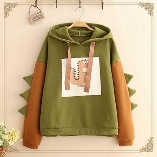 Color-block Dinosaur Print Hoodie As Shown In Figure - One Size