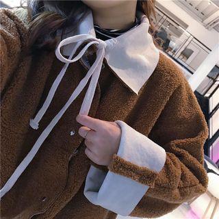 Two-way Fleece-panel Faux-suede Jacket As Shown In Figure - One Size