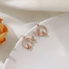 Rhinestone Butterfly Drop Earrings Rose Gold - One Size