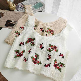 Floral Embroidered Knit Cropped Tank Top
