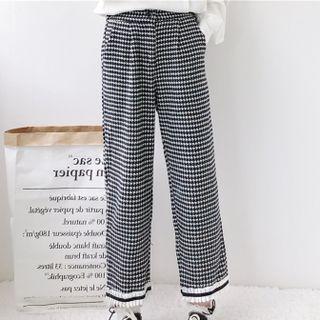 Houndstooth Straight-leg Pants Plaid - Black & White - One Size