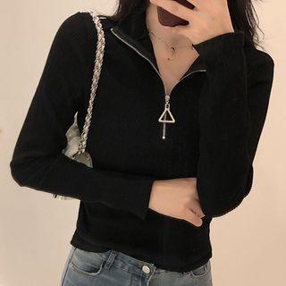 Half Zip Mock-neck Knit Top