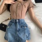 High-waist Washed Split Mini Skirt