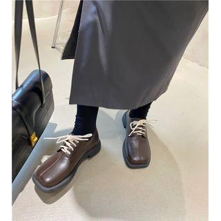 Block Heel Square Toe Lace Up Oxfords