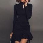 Long Sleeve Mock Neck Godet Dress