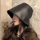 Faux-leather Fleece-lined Bucket Hat Black - One Size