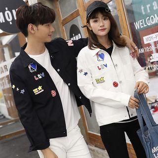 Couple Matching Printed Buttoned Denim Jacket