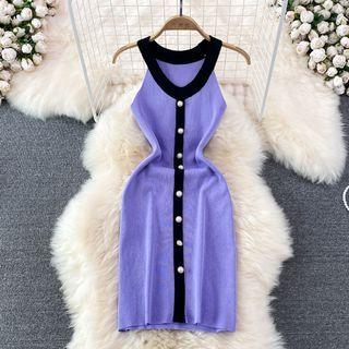 Sleeveless Color Block Sheath Knit Dress