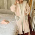 Coral Fleece Buttoned Hooded Maxi Robe