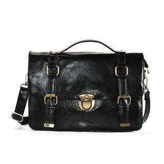 Plain Faux Leather Messenger Bag Black - One Size