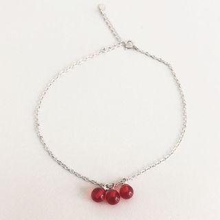 925 Sterling Silver Bead Anklet White Gold Plating - One Size