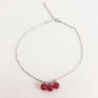 925 Sterling Silver Bead Anklet White Gold Plating - One Size