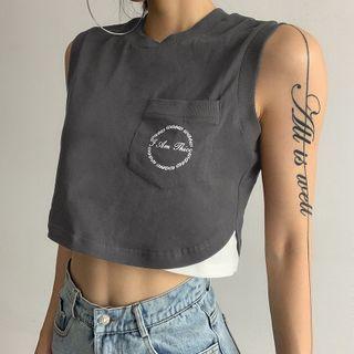 Mock Two Piece Lettering Crop Tank Top