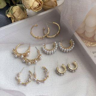 Faux Pearl Alloy Open Hoop Earring (various Designs)