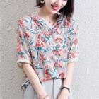 Short-sleeve Floral Hooded Blouse
