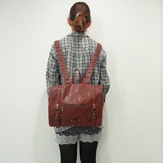 Faux-leather Belted Backpack Brown - One Size