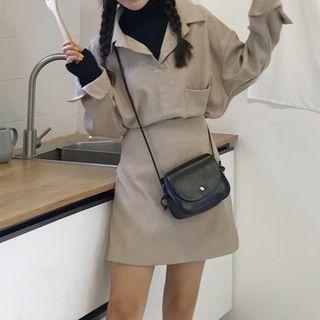 Mock Two-piece Shirt / A-line Mini Skirt